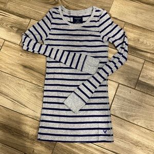 American Eagle | Purple Gray Striped Top | Long Sleeve | Size S